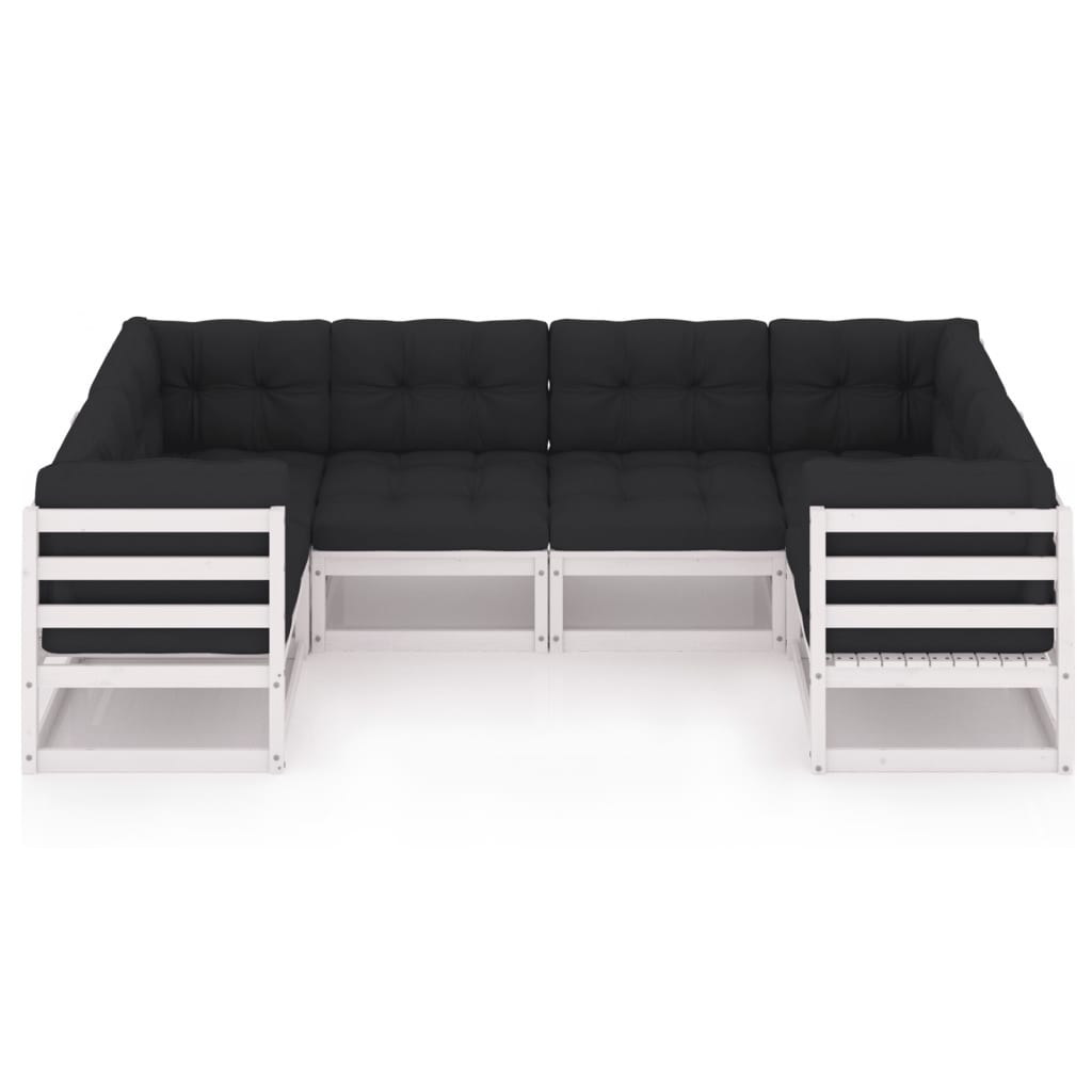 6-tlg. Garten-Lounge-Set mit Kissen Weiss Kiefer Massivholz